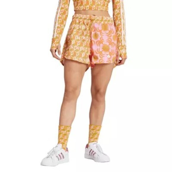 NWT FARM Rio x Adidas Logo Print Pacer Shorts Collab XL Pink Green Abstract - Picture 2 of 13